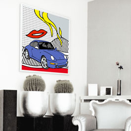 Das Ambiente wird durch Kunst aufgewertet. Porsche das ist Lifestile. Porschefeeling an der Wand designed von Rod Neer.